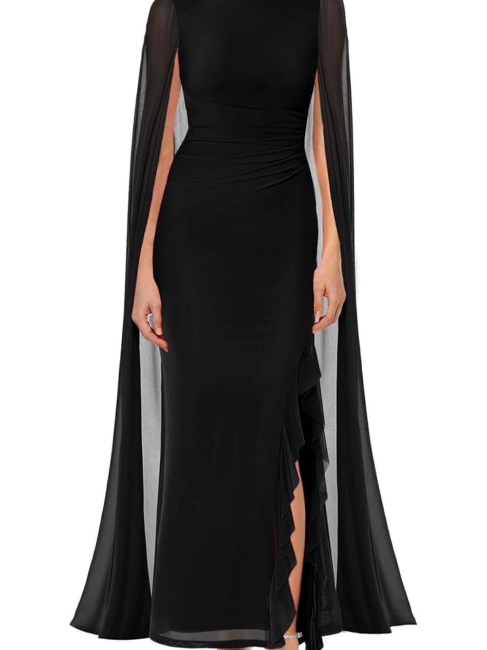 Amazon Black Maxi Dress with Cape Sleeves